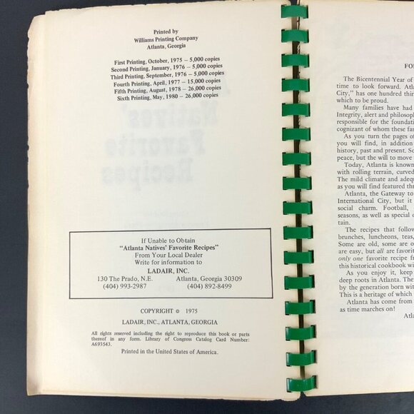 Atlanta Natives Favorite Recipes Spiral-Bound Cookbook 1980 Georgia USA Vintage - Picture 4 of 16